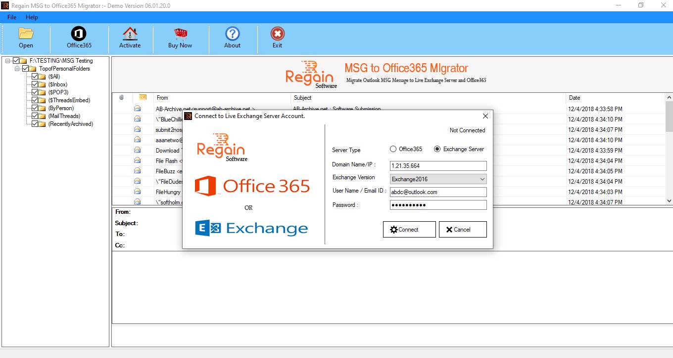 Regain MSG to Office 365 Migrator Download