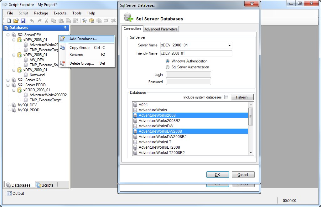 xSQL Software - Script Executor - User Interface